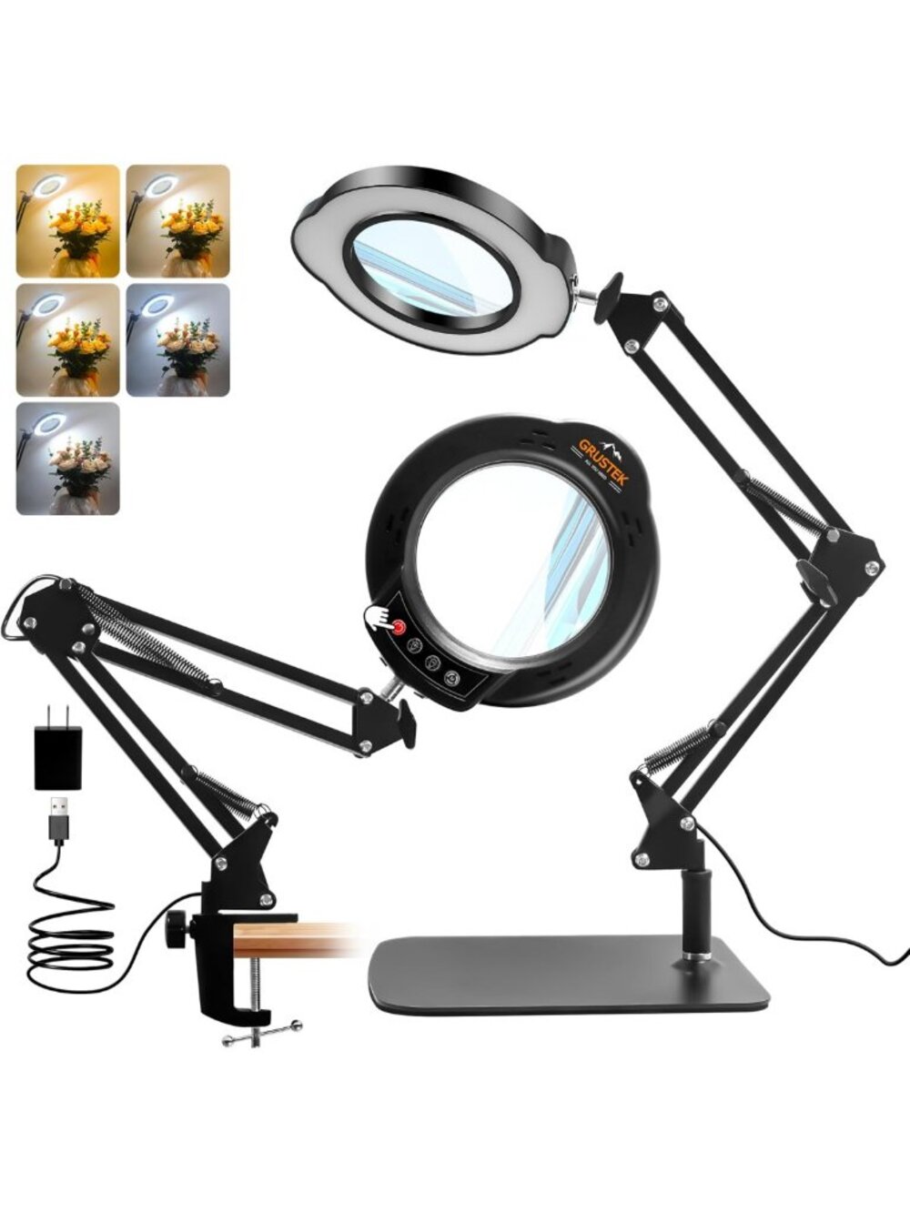 10X Magnifying Glass with LED Light, Adjustable Stand & Clamp for Precision Work
